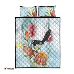 Willie wagtail Australia Quilt Bed Set Banksia Bottlebrushes Watercolor Stylized LT14