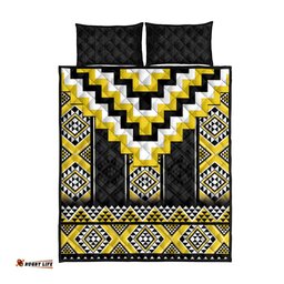 Yellow Taniko Aotearoa Quilt Bed Set Niho Taniwha Mix Poutama LT14
