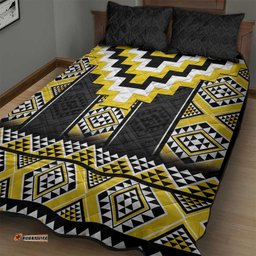Yellow Taniko Aotearoa Quilt Bed Set Niho Taniwha Mix Poutama LT14