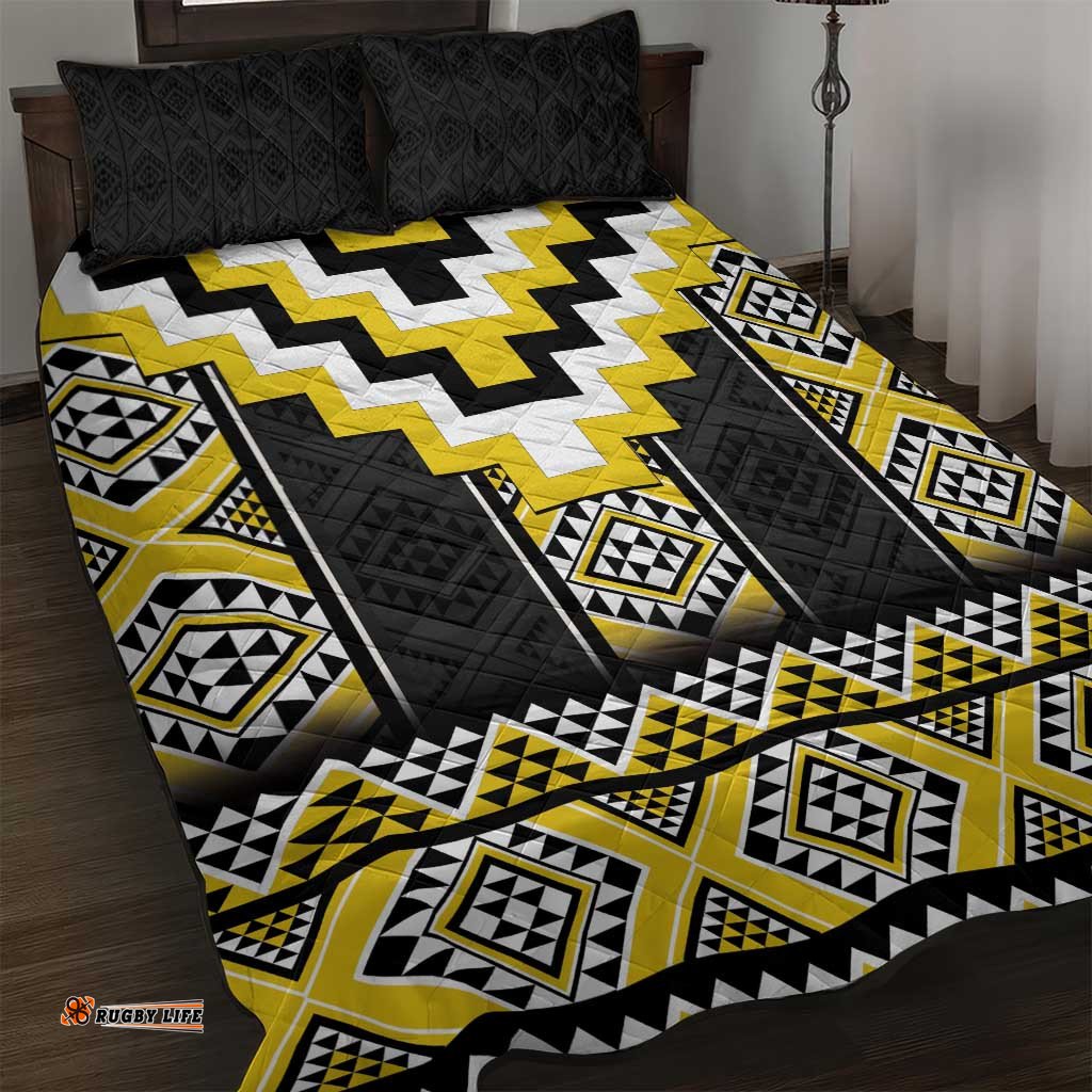 Yellow Taniko Aotearoa Quilt Bed Set Niho Taniwha Mix Poutama LT14