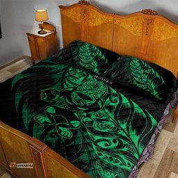 New Zealand Lawn Bowls Quilt Bed Set Green Maori Warrior Tribal Silver Fern LT9