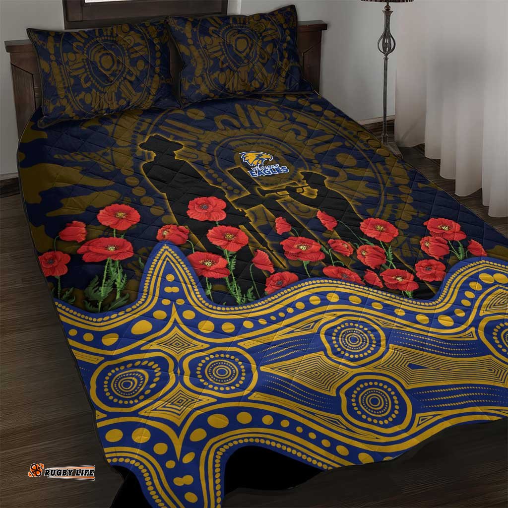 West Coast Eagles ANZAC Day Quilt Bed Set Indigenous Dot Art with Poppy Flower Tribute TS04