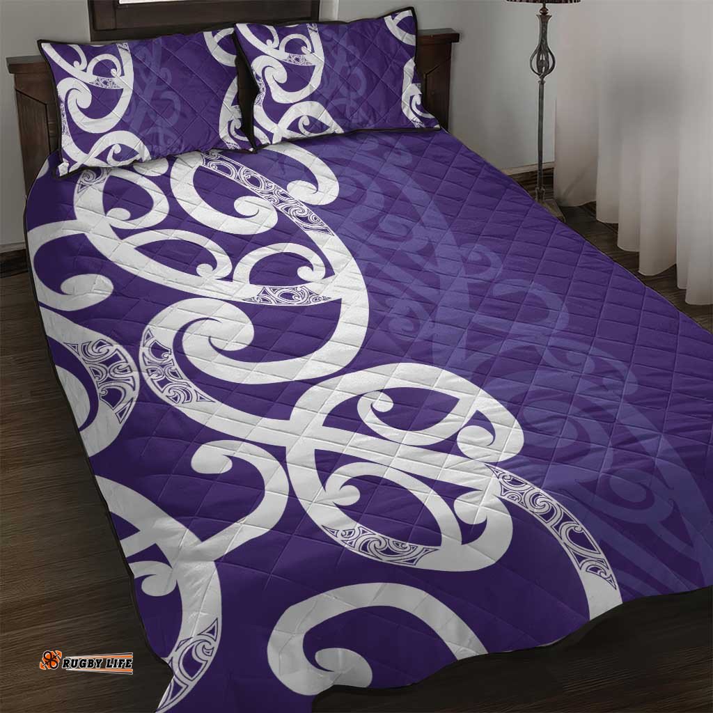 Violet Green Maori Quilt Bed Set Koru Kowhaiwhai LT7
