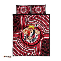 St Kilda Football Club Quilt Bed Set Indigenous Monochrome Dot Art Mascot Style TS04
