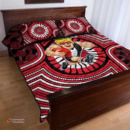 St Kilda Football Club Quilt Bed Set Indigenous Monochrome Dot Art Mascot Style TS04