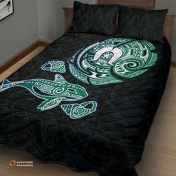 Whale and Dhari Torres Strait Islands Quilt Bed Set Deep Green Oceanic Tribal Pattern Art TS04