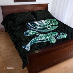 Whale and Dhari Torres Strait Islands Quilt Bed Set Deep Green Oceanic Tribal Pattern Art TS04