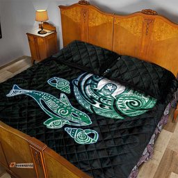 Whale and Dhari Torres Strait Islands Quilt Bed Set Deep Green Oceanic Tribal Pattern Art TS04