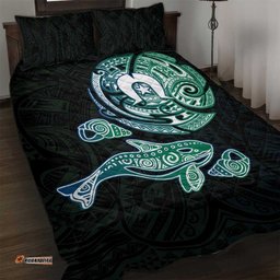 Whale and Dhari Torres Strait Islands Quilt Bed Set Deep Green Oceanic Tribal Pattern Art TS04
