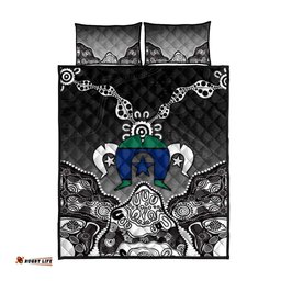 Torres Strait Islander Flag Quilt Bed Set Dhari Indigenous Dotwork Pattern Art TS04