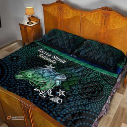Torres Strait Islands Sea Turtle and Dhari Quilt Bed Set Oceanic Indigenous Dotwork Tribal Illustration TS04