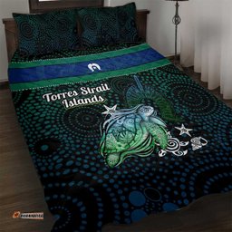 Torres Strait Islands Sea Turtle and Dhari Quilt Bed Set Oceanic Indigenous Dotwork Tribal Illustration TS04