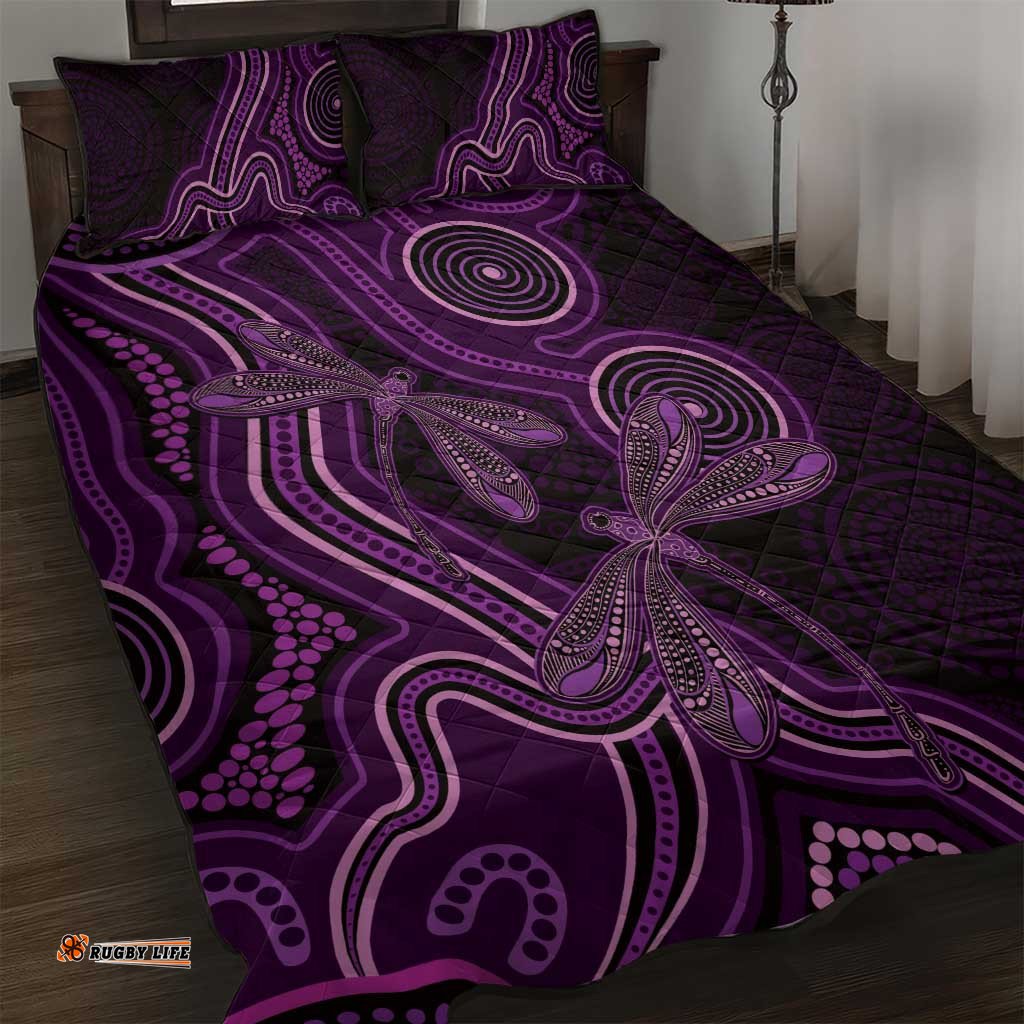 Purple Indigenous Dragonfly Australia Quilt Bed Set Aboriginal Art LT14