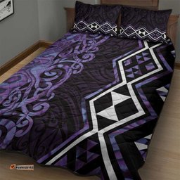 Purple Aotearoa Quilt Bed Set Taniko Motifs With Paua Shell Kowhaiwhai LT14