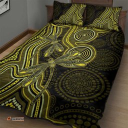 Yellow Indigenous Dragonfly Australia Quilt Bed Set Aboriginal Art LT14