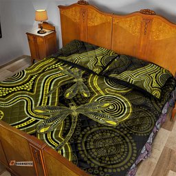 Yellow Indigenous Dragonfly Australia Quilt Bed Set Aboriginal Art LT14