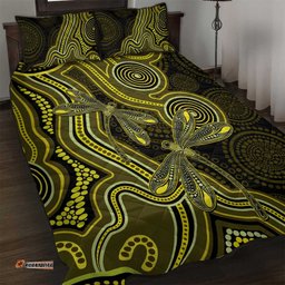 Yellow Indigenous Dragonfly Australia Quilt Bed Set Aboriginal Art LT14