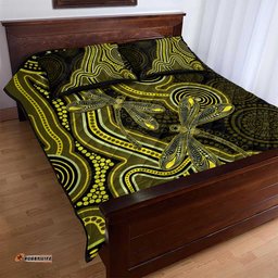 Yellow Indigenous Dragonfly Australia Quilt Bed Set Aboriginal Art LT14