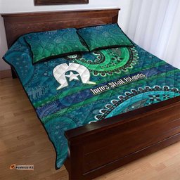 Torres Strait Islands Quilt Bed Set Dhari Emblem Vibrant Teal Indigenous TS04