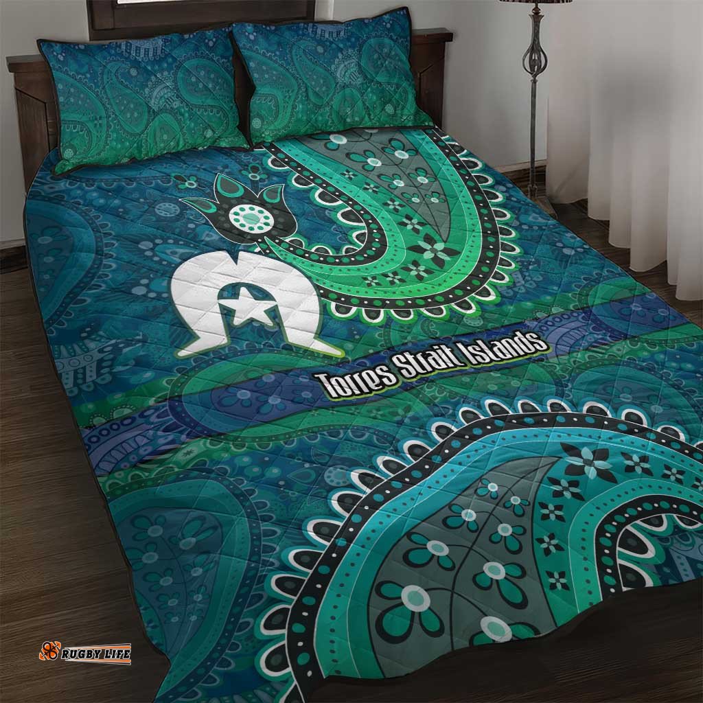 Torres Strait Islands Quilt Bed Set Dhari Emblem Vibrant Teal Indigenous TS04