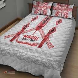 Toitu Te Tiriti Waitangi Quilt Bed Set White Wharenui House LT9