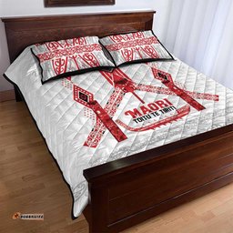 Toitu Te Tiriti Waitangi Quilt Bed Set White Wharenui House LT9
