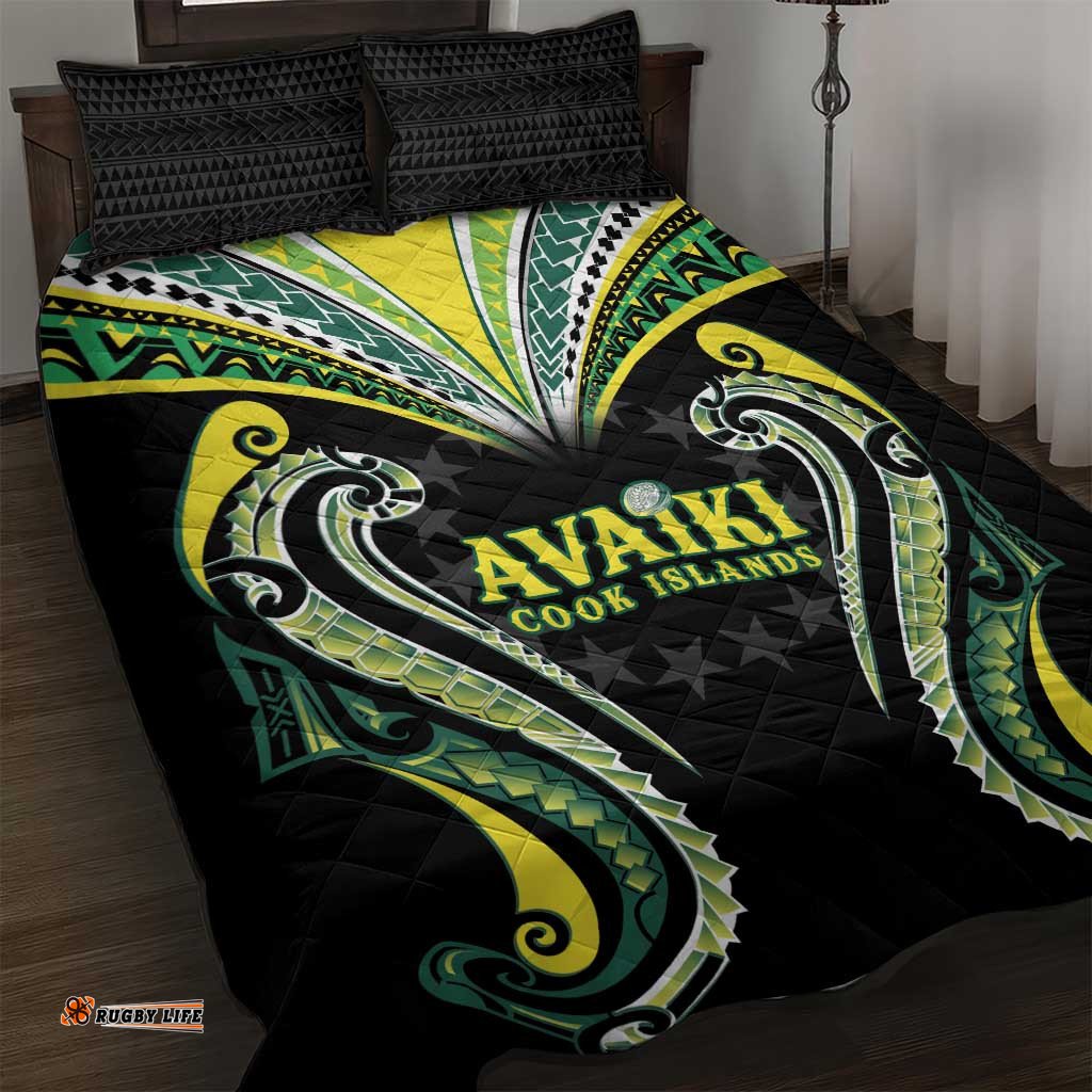 Rugby Cook Islands Avaiki Quilt Bed Set Black Kuki Airani Tribal Maori Inspired LT9