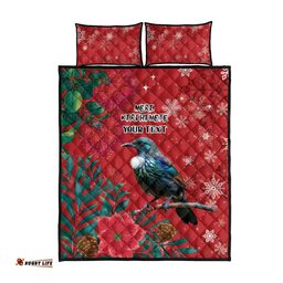 Tui Meri Kirihimete Personalised Quilt Bed Set Pohutukawa Flowers Red Motif LT9