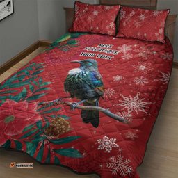 Tui Meri Kirihimete Personalised Quilt Bed Set Pohutukawa Flowers Red Motif LT9