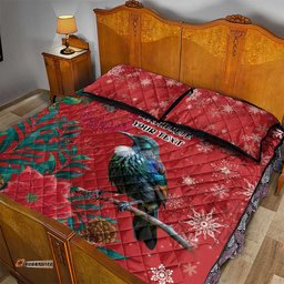 Tui Meri Kirihimete Personalised Quilt Bed Set Pohutukawa Flowers Red Motif LT9