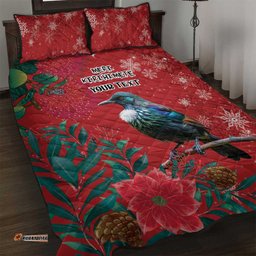 Tui Meri Kirihimete Personalised Quilt Bed Set Pohutukawa Flowers Red Motif LT9