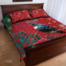 Tui Meri Kirihimete Personalised Quilt Bed Set Pohutukawa Flowers Red Motif LT9