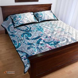 Turquoise Paua Shell Maori Quilt Bed Set Koru Kowhaiwhai LT7