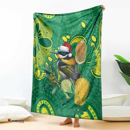 Aussie Honeyeaters Banksia Christmas Blanket Aboriginal Dots Painting Green Motif LT9