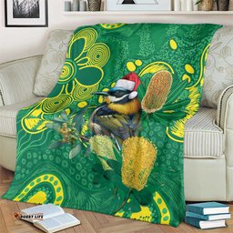 Aussie Honeyeaters Banksia Christmas Blanket Aboriginal Dots Painting Green Motif LT9