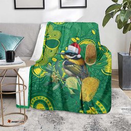 Aussie Honeyeaters Banksia Christmas Blanket Aboriginal Dots Painting Green Motif LT9
