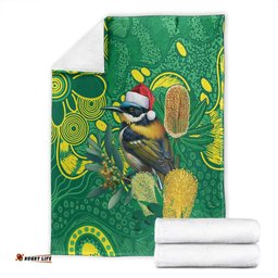 Aussie Honeyeaters Banksia Christmas Blanket Aboriginal Dots Painting Green Motif LT9