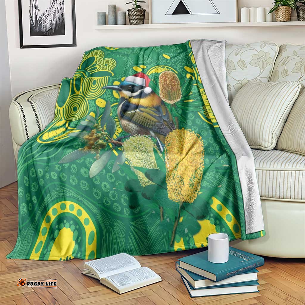 Aussie Honeyeaters Banksia Christmas Blanket Aboriginal Dots Painting Green Motif LT9