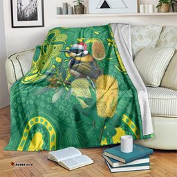 Aussie Honeyeaters Banksia Christmas Blanket Aboriginal Dots Painting Green Motif LT9