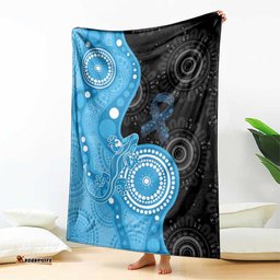 Australia Autism Awareness Month Blanket Indigenous Lizard With Blue Ribbon LT14