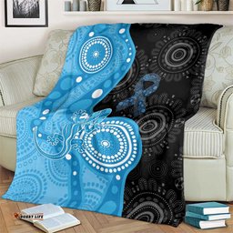 Australia Autism Awareness Month Blanket Indigenous Lizard With Blue Ribbon LT14