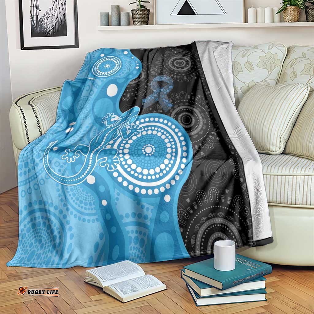 Australia Autism Awareness Month Blanket Indigenous Lizard With Blue Ribbon LT14