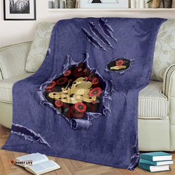 ANZAC Day Blanket Poppy Flowers Ripped Fabric Effect DT05