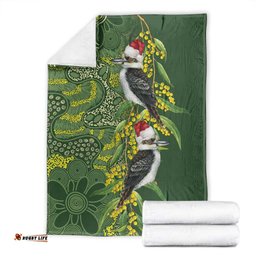 Aussie Kokaburra Golden Wattle Christmas Blanket Aboriginal Dots Painting Green Motif LT9