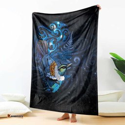 Aotearoa Matariki Blanket Maori Tribal with Silver Fern and Tui Bird Galaxy Style LT03