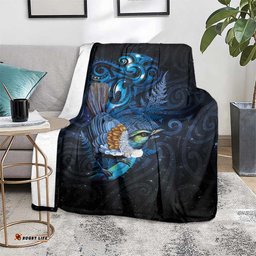 Aotearoa Matariki Blanket Maori Tribal with Silver Fern and Tui Bird Galaxy Style LT03