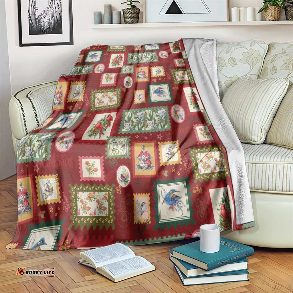 Aussie Birds Christmas La La Land Blanket Red Vintage Stamp Edition LT9
