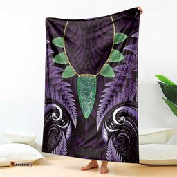 Aotearoa Pounamu Niho Blanket Silver Fern Mix Maori Pattern - Purple LT14