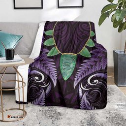 Aotearoa Pounamu Niho Blanket Silver Fern Mix Maori Pattern - Purple LT14