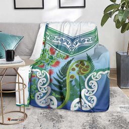 Aotearoa New Zealand Natural Plants Blanket Pohutukawa with Silver Ferns Koru Frond Maori Tattoos LT03